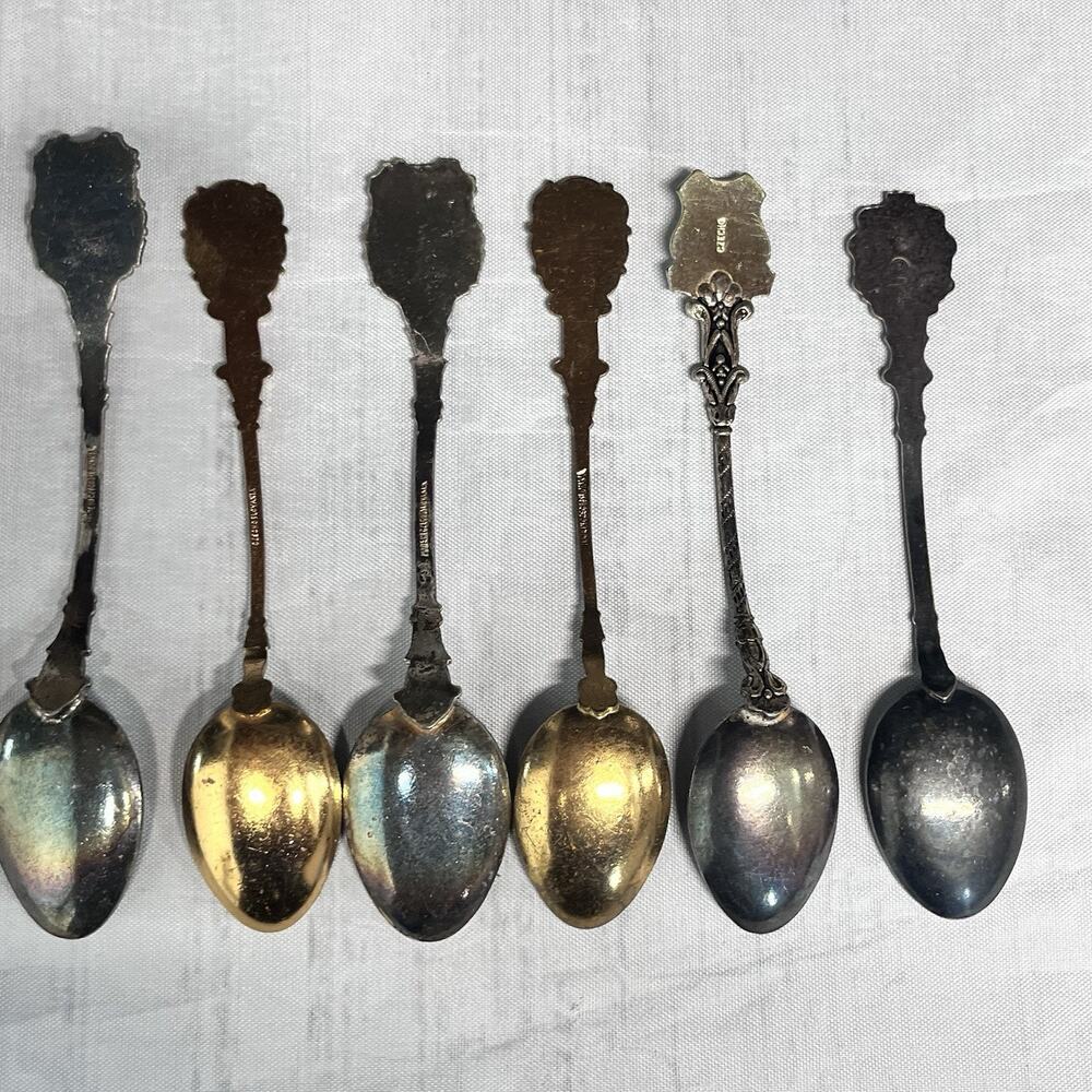 Vintage 6 pc Spoon Lot Czechoslovakia Cloisonné Enamel Floral Maidens (#25B) - Picture 7 of 12